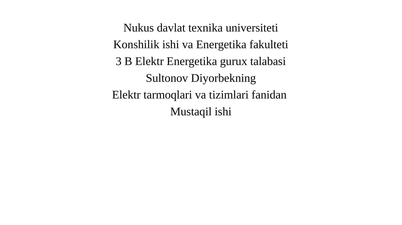 Nosimmetriyali tarmoq elementlarining parametrlari va almashtirish sxemasini tuzish