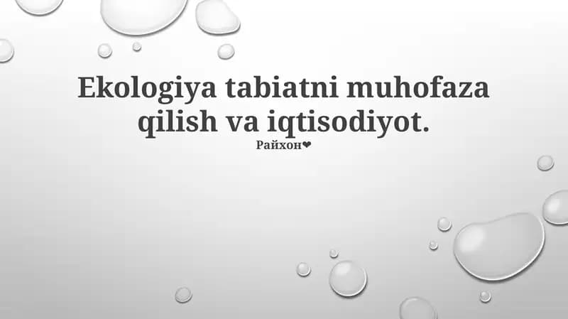 Ekologiya va iqtisodiyot