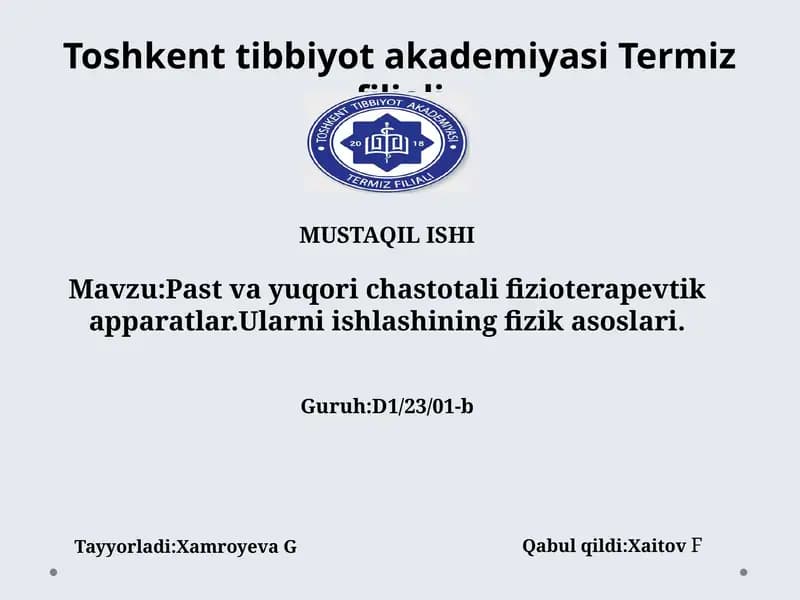 Pastvayuqori chap total fizioterapevtik apparatlar