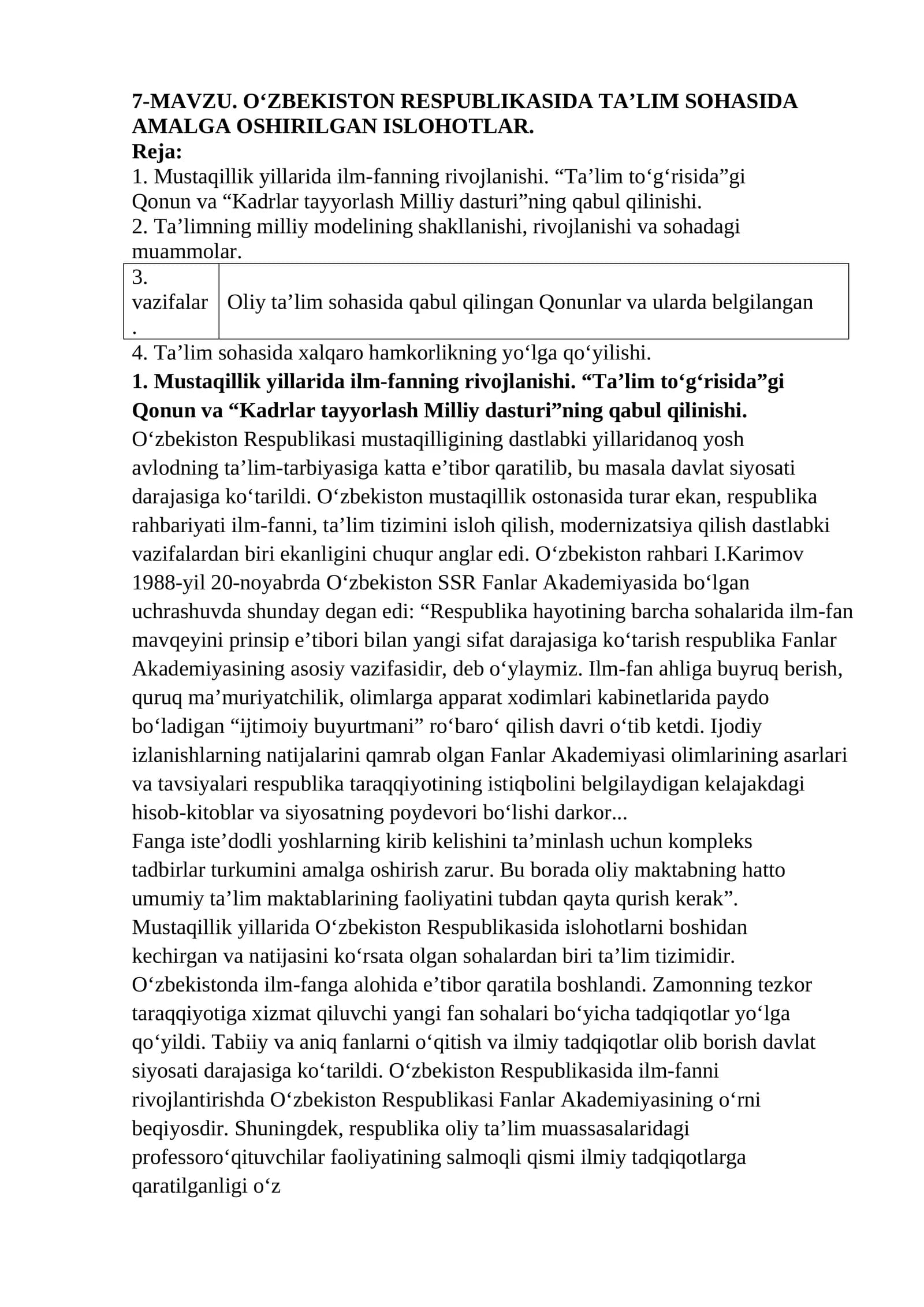 O‘ZBEKISTON RESPUBLIKASIDA TAʼLIM SOHASIDA