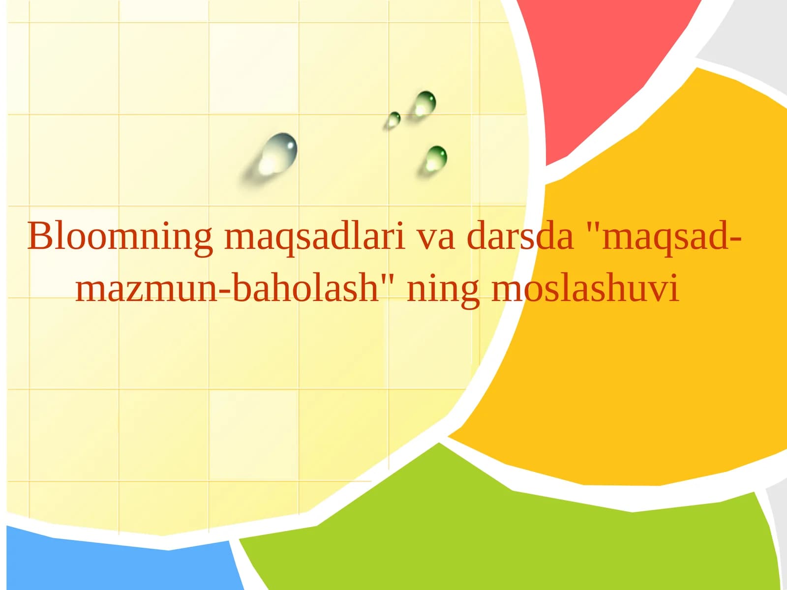 Bloomning maqsadlari va darsda maqsad-mazmun-baholashning moslashuvi