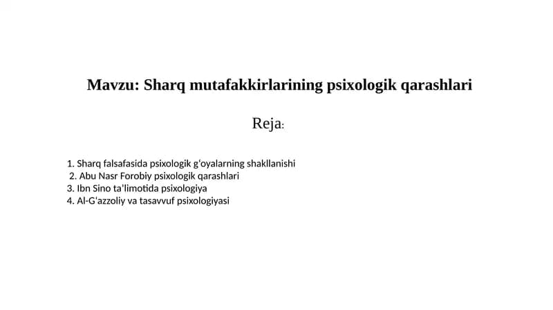 Sharq mutafakkirlarining psixologik qarashlari