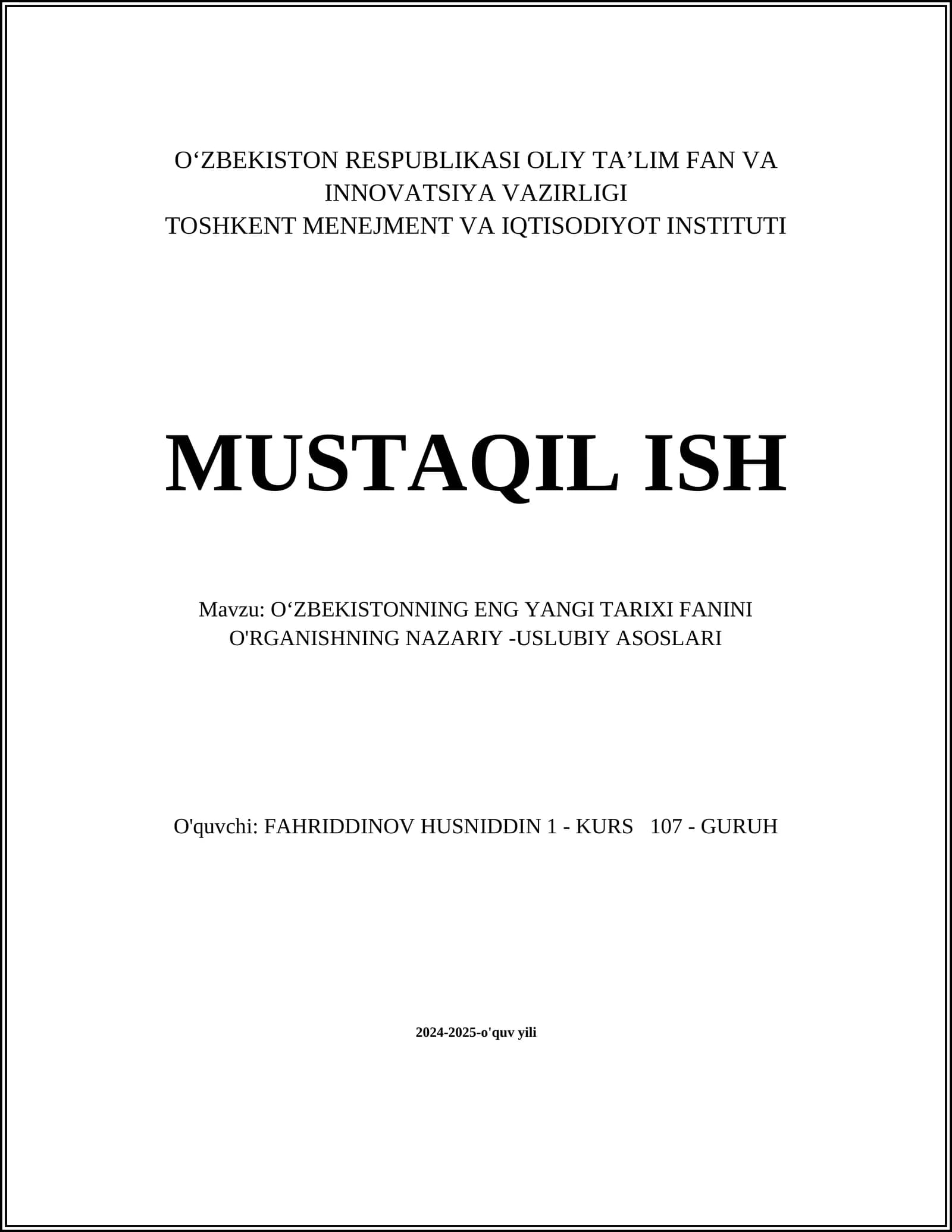Oʻzbekistonning ENG yangi tarixi fani