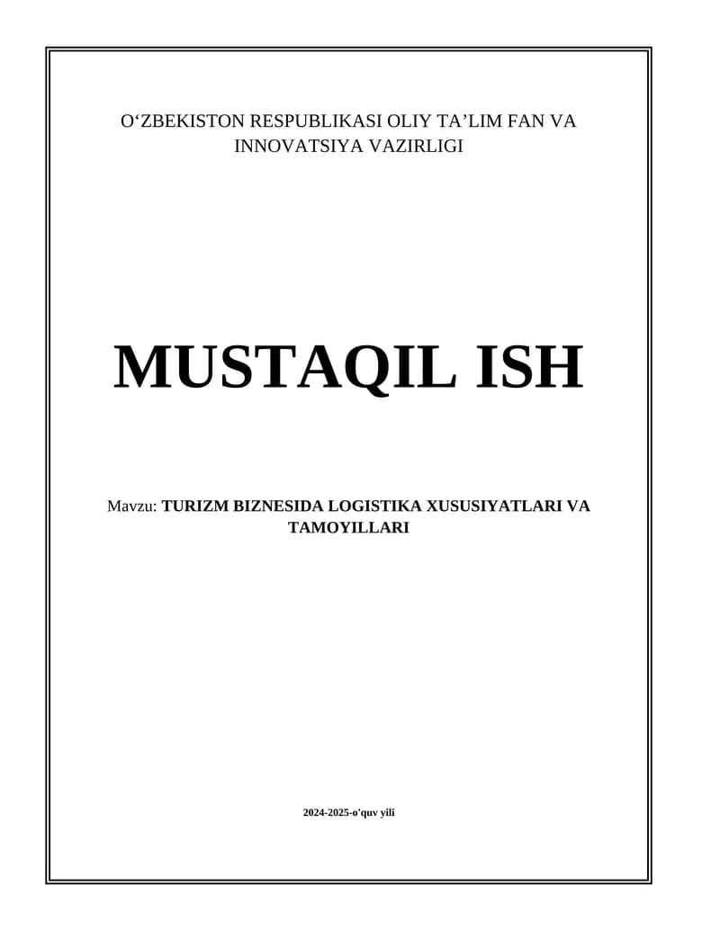 referat mustaqil ish TURIZM