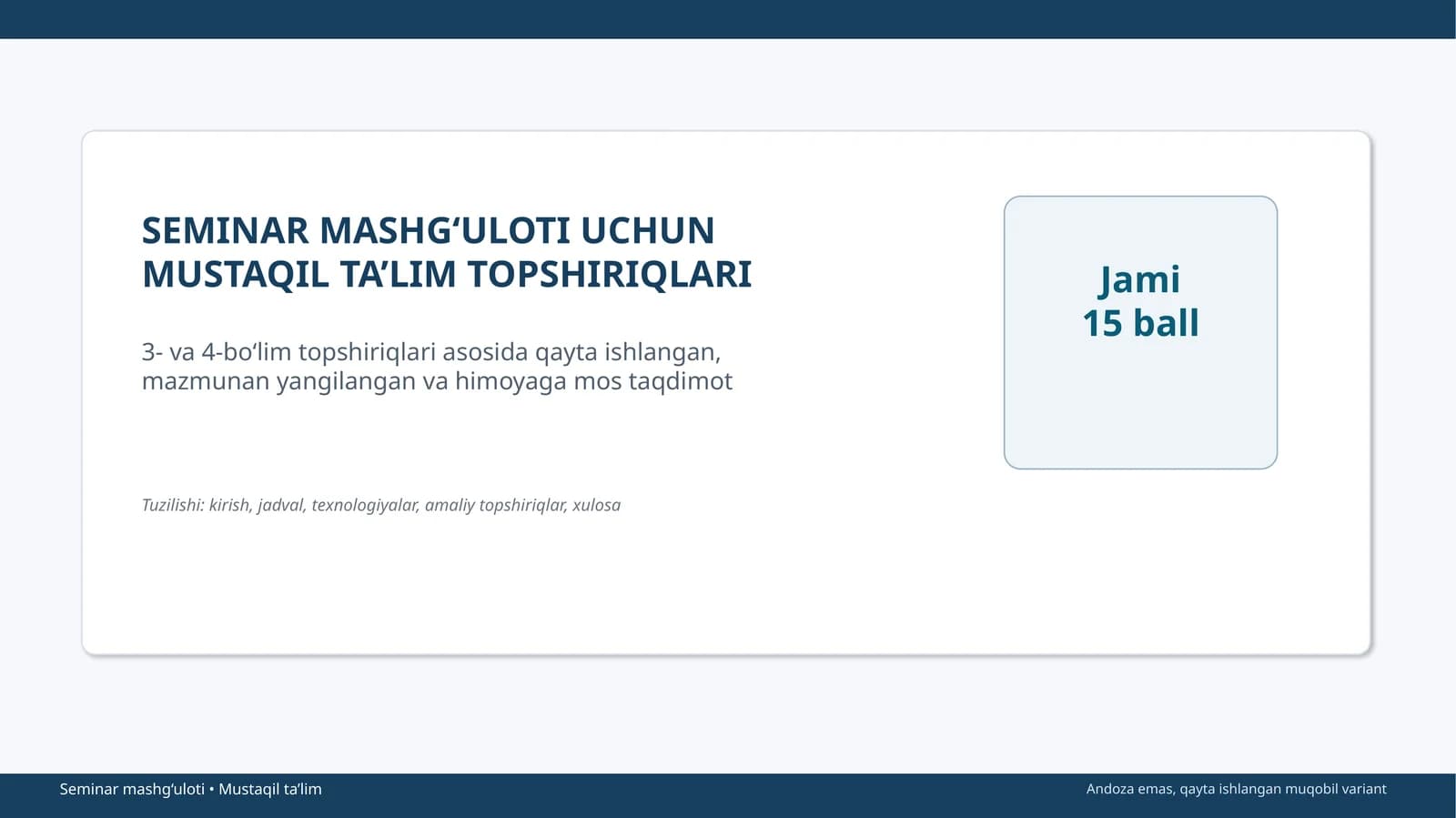 MUSTAQIL TA’LIM TOPSHIRIQLARI