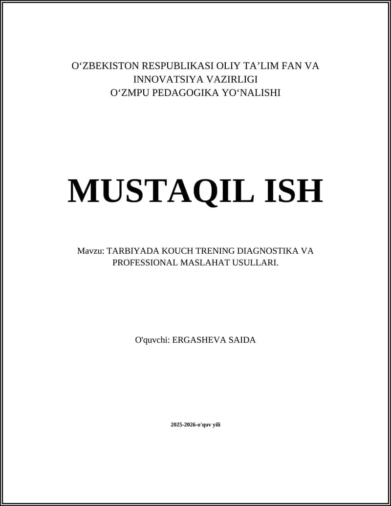 Tarbiyada Kouch Trening Diagnostika va Professional Maslahat Usullari