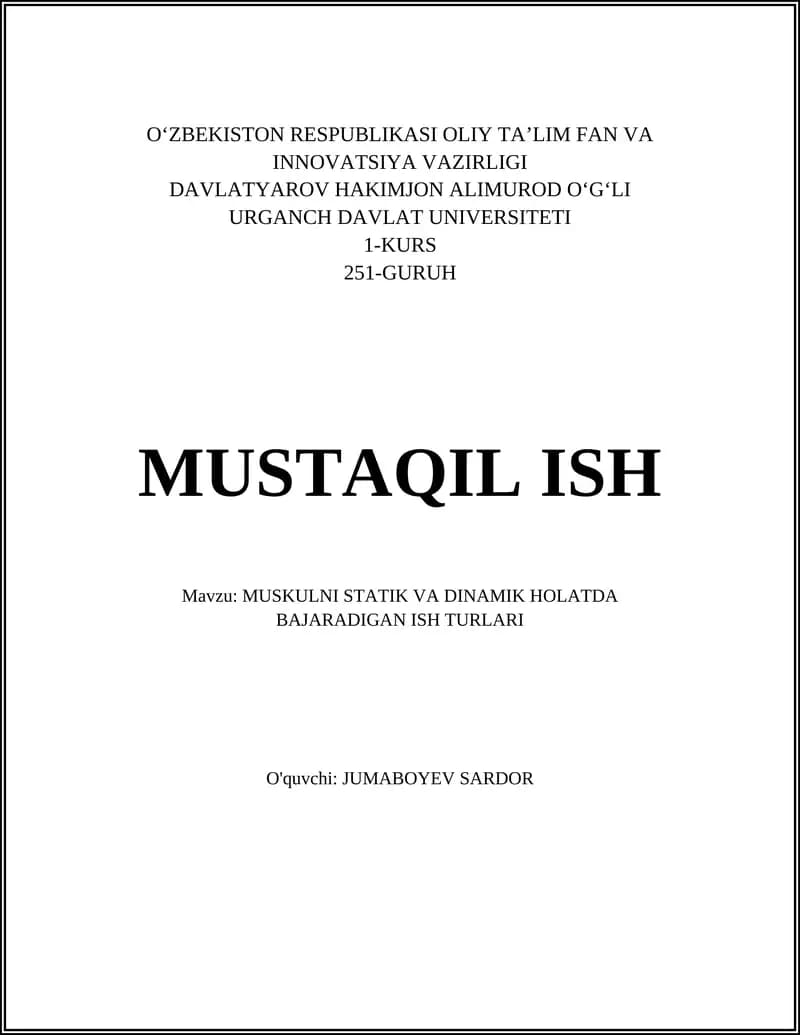 Statik va Dinamik Mushak Ishi
