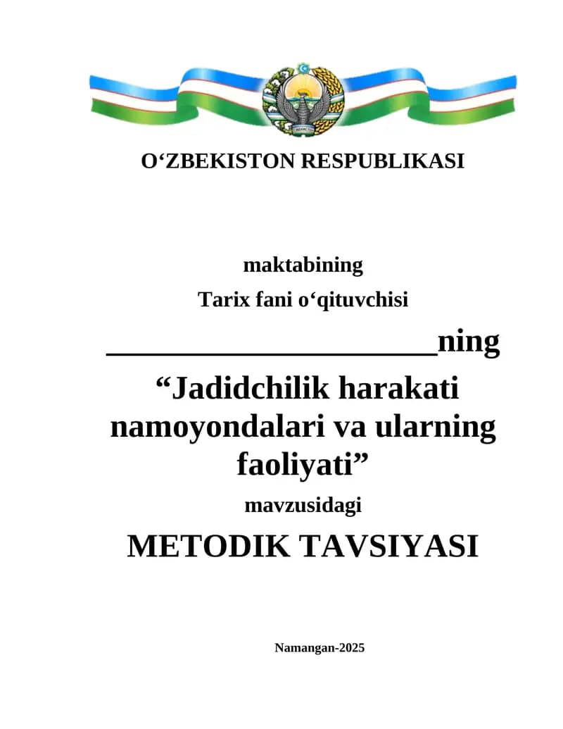 Jadidchilik xarakati mavzusida metodik tavsiya