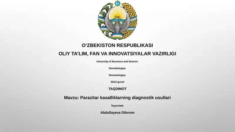 Parazitar kasalliklarning diagnostik usullari