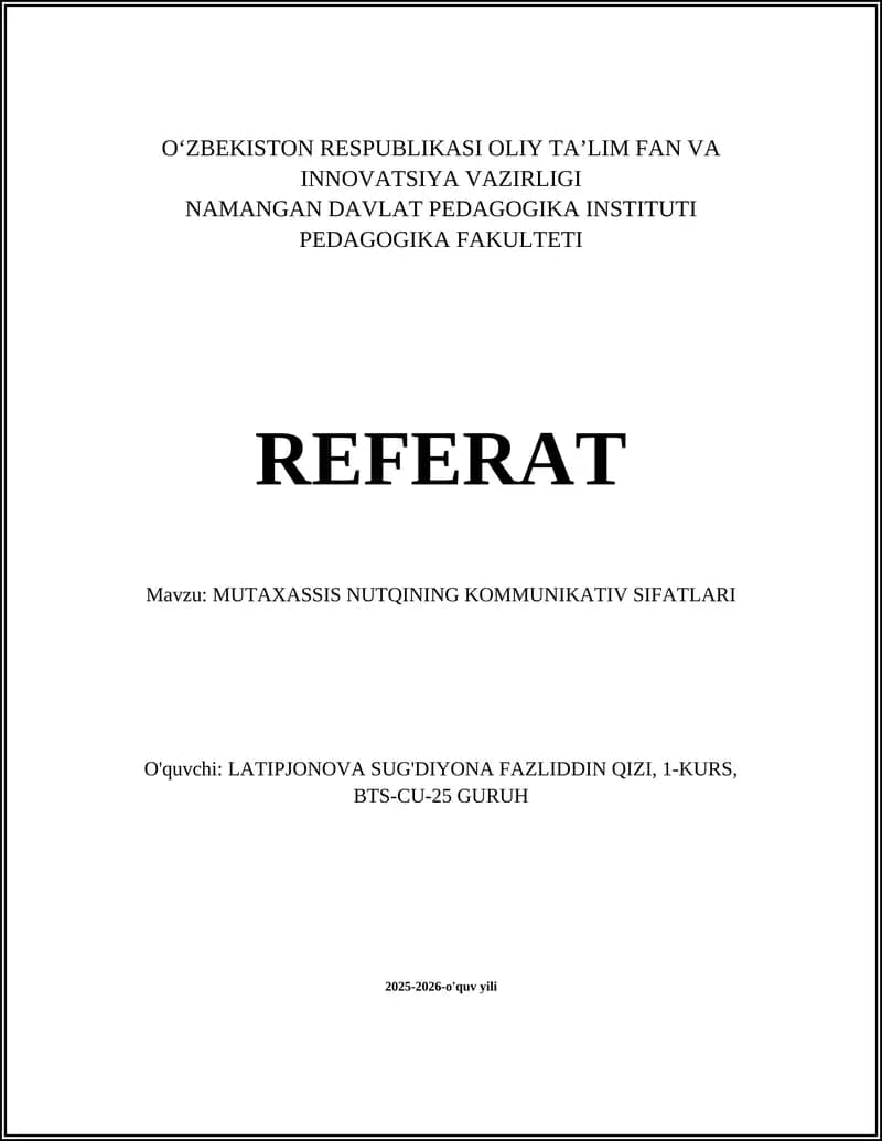 MUTAXASSIS NUTQINING KOMMUNIKATIV SIFATLARI