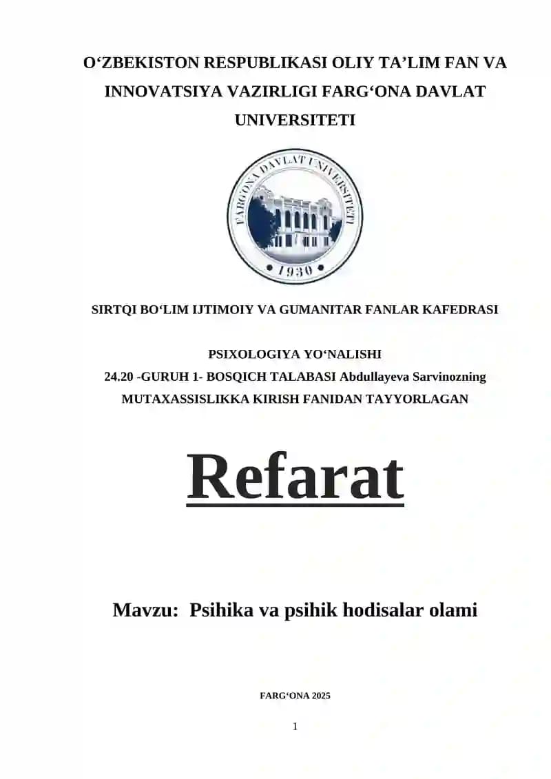Psihika va psihik hodisalar olami