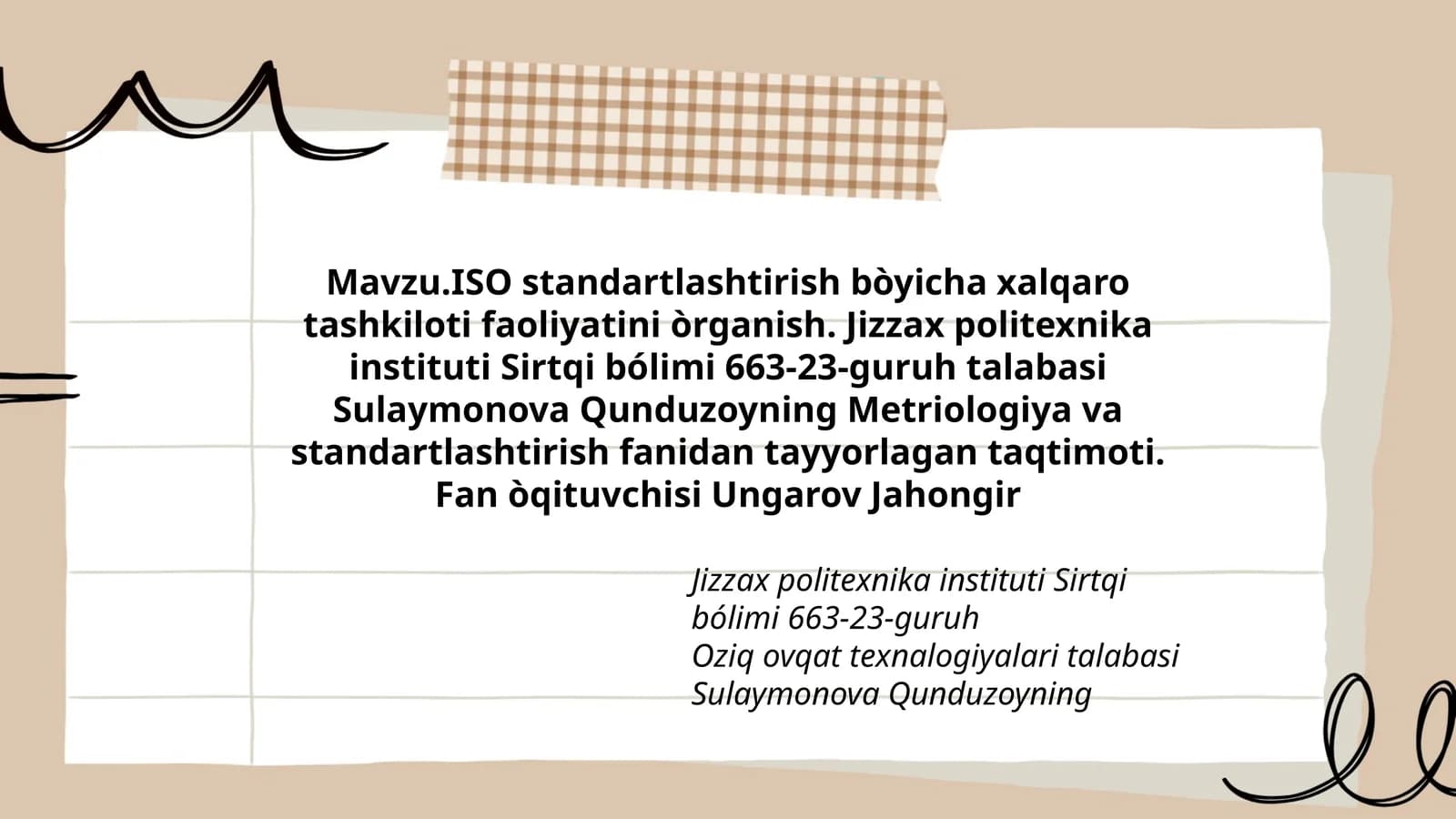 Metriologiya va standartlashtirish taqdimoti