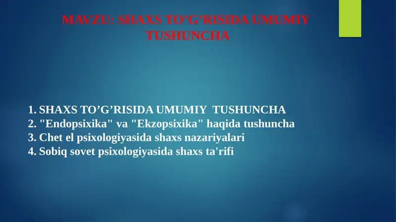 SHAXS TO’G’RISIDA UMUMIY TUSHUNCHA