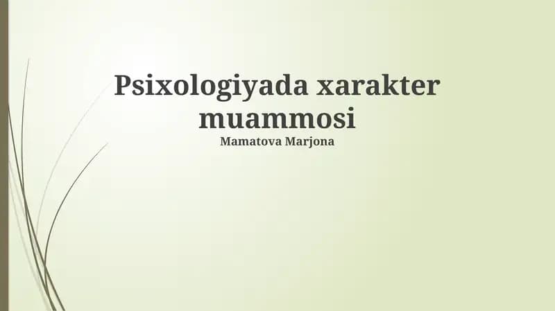 Psixologiyada xarakter muammosi