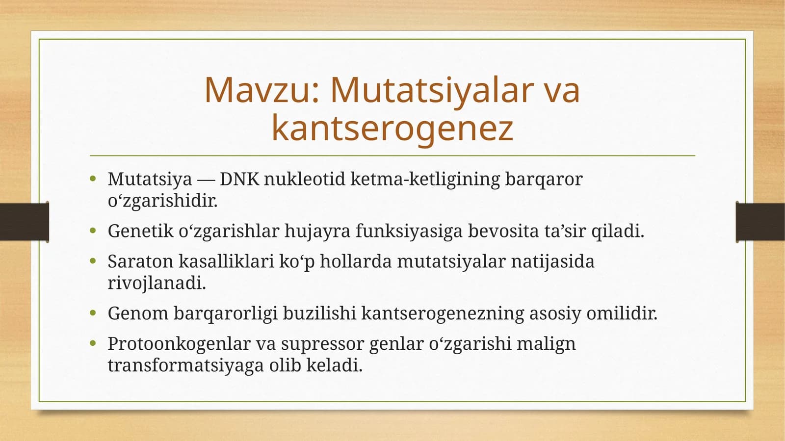 Mutatsiyalar va kantserogenez