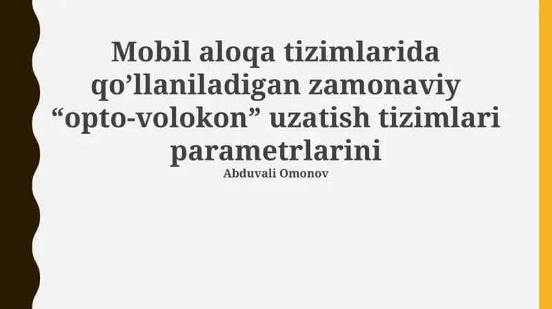 Zamonaviy tolali-optik uzatish tizimlari parametrlari