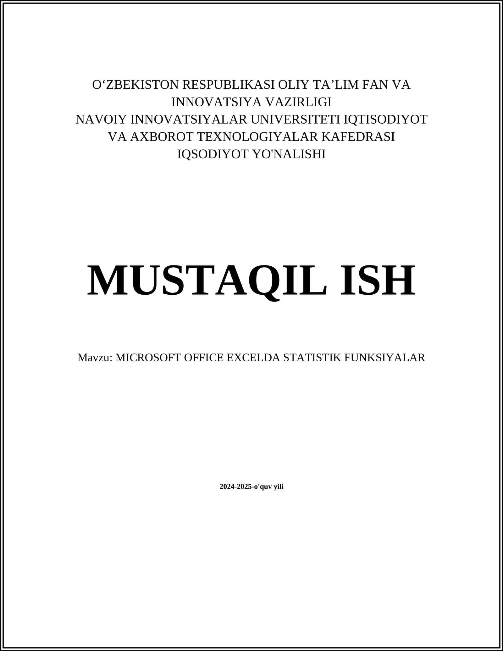 MICROSOFT OFFICE EXCELDA STATISTIK FUNKSIYALAR