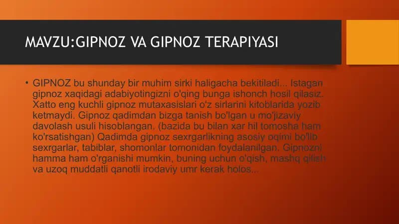 GIPNOZ VA GIPNOZ TERAPIYASI