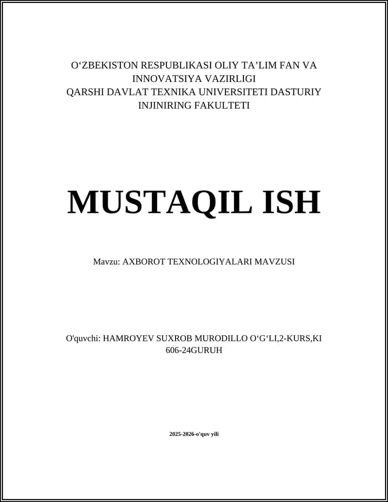 AXBOROT TEXNOLOGIYALARI MAVZUSI