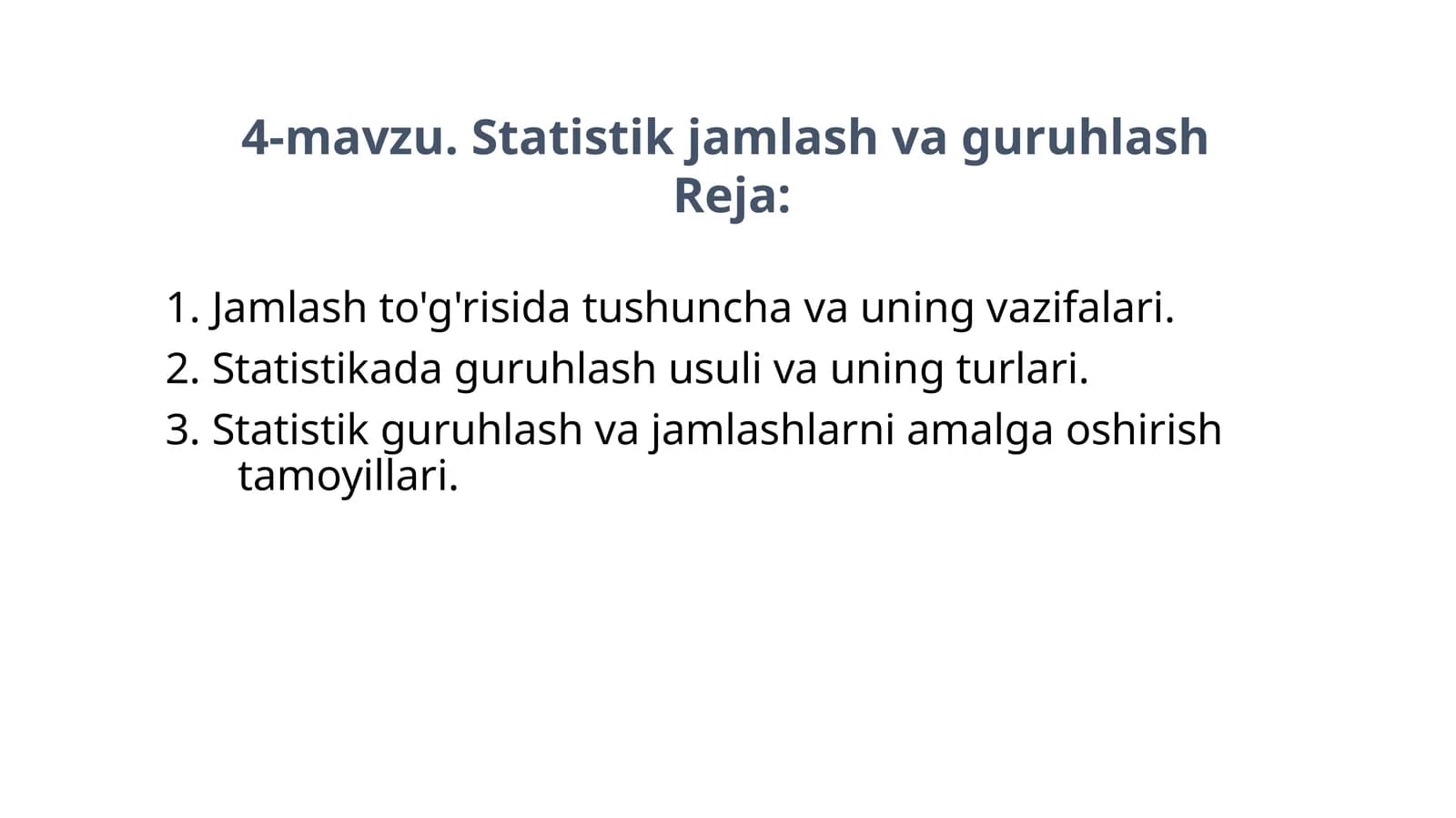 Statistik jamlash va guruhlash