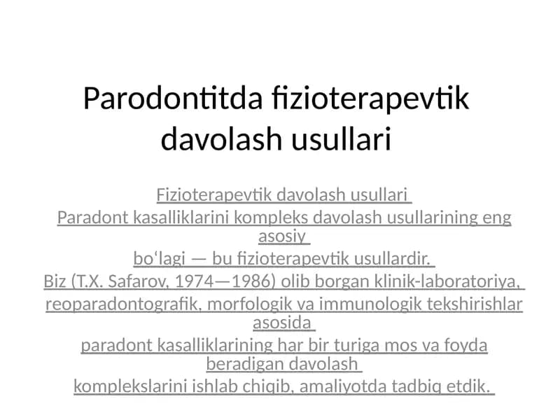 Parodontitda fizioterapevtik davolash usullari