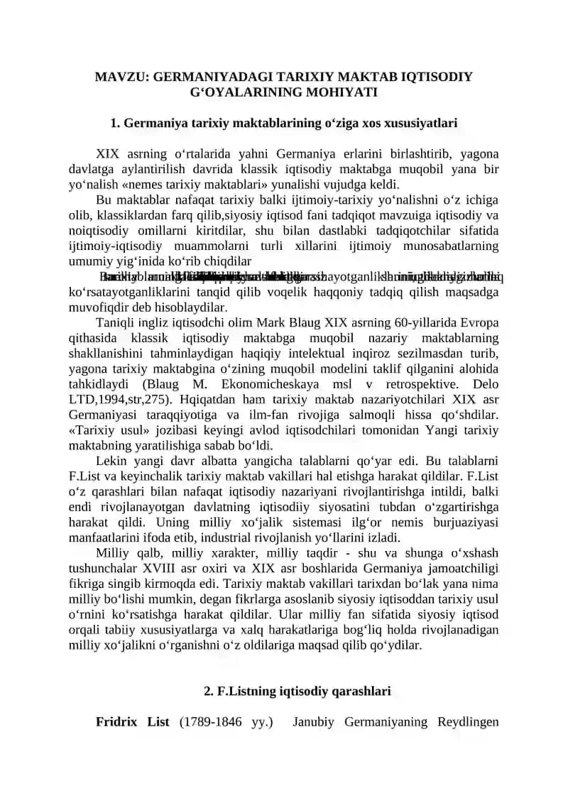 Germaniyadagi tarixiy maktab iqtisodiy g‘oyalari