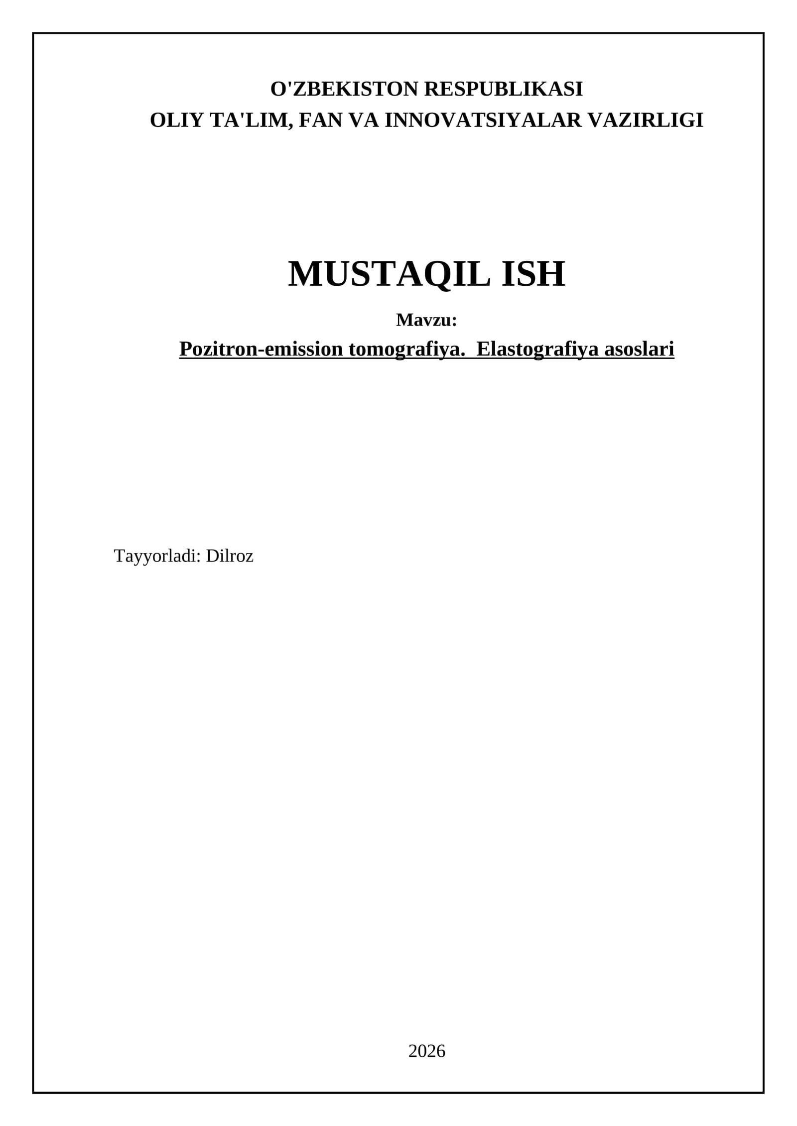 Pozitron-emission tomografiya. Elastografiya asoslari