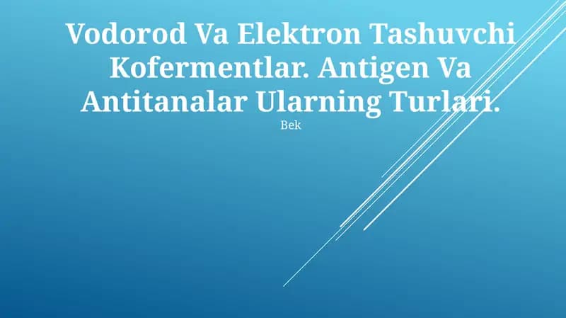 Vodorod Va Elektron Tashuvchi Kofermentlar