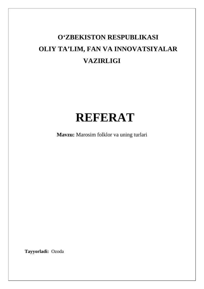 Marosim folklor va uning turlari