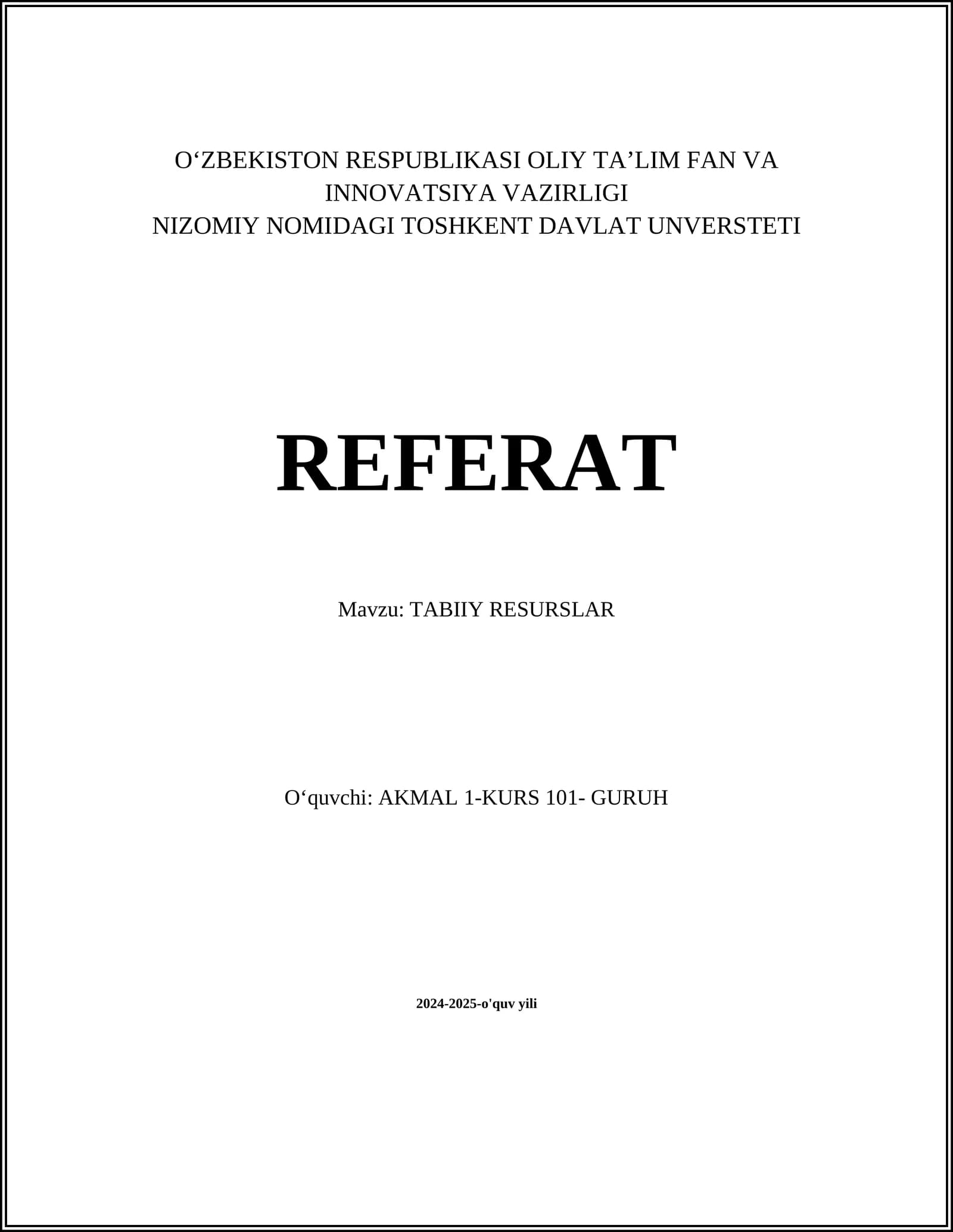 TABIIY RESURSLAR