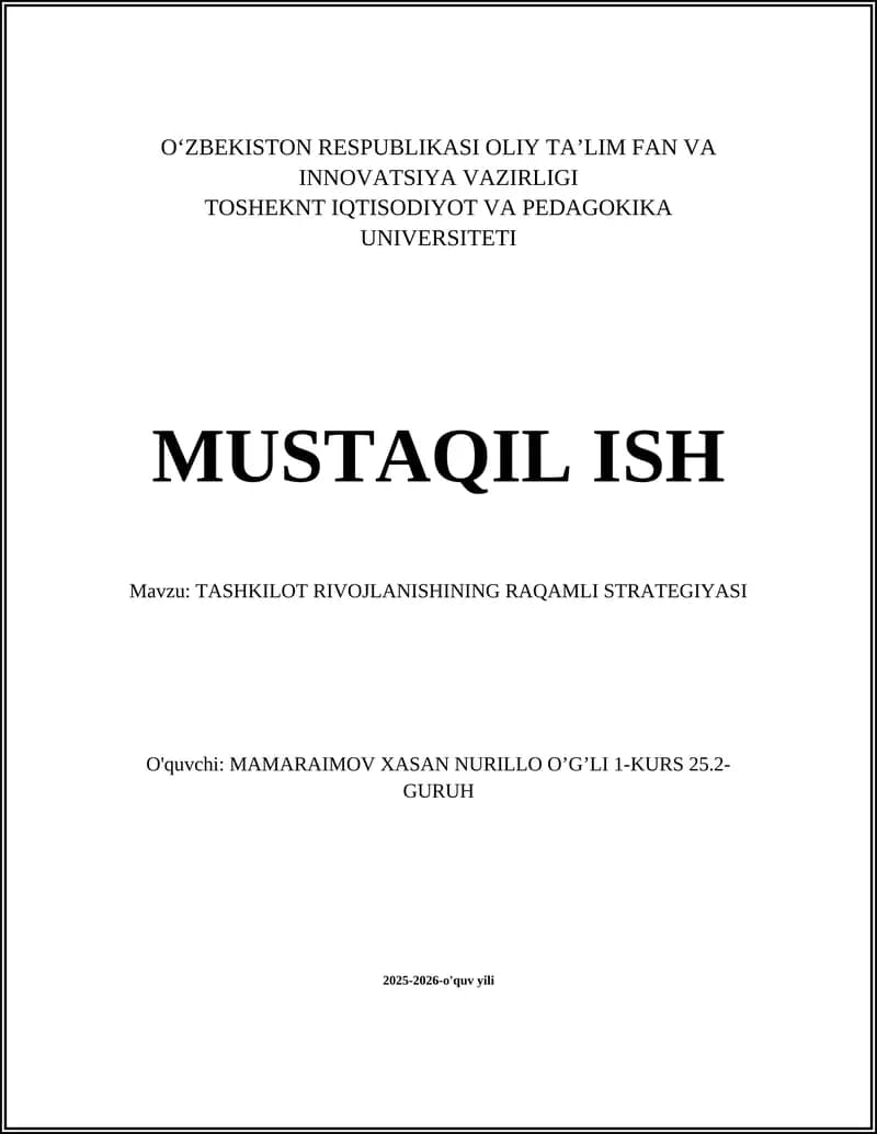 TASHKILOT RIVOJLANISHINING RAQAMLI STRATEGIYASI