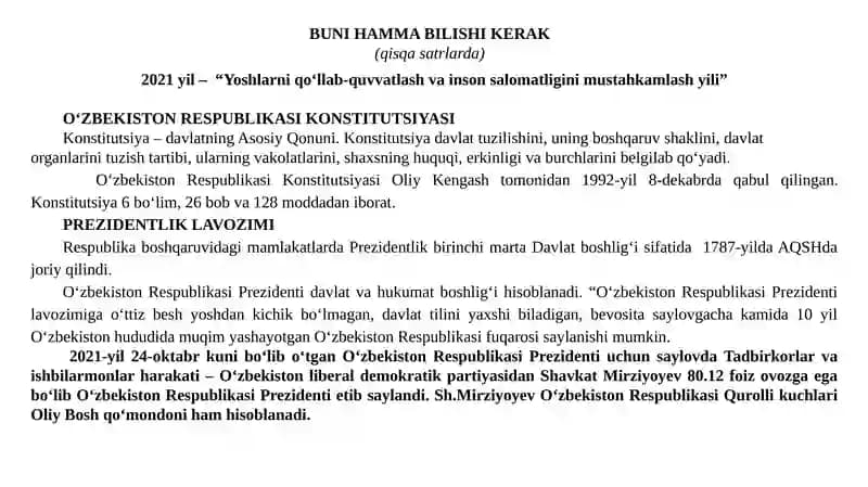 O‘ZBEKISTON RESPUBLIKASI KONSTITUTSIYASI