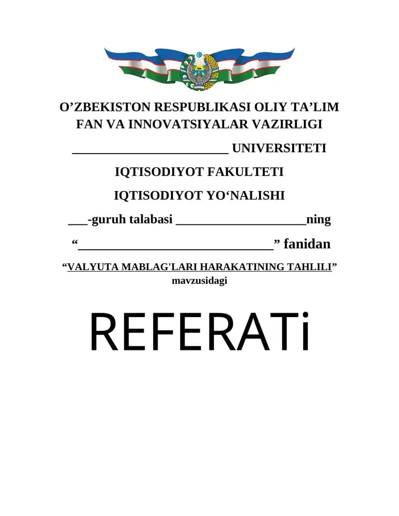 Valyuta mablag'lari harakatining tahlili