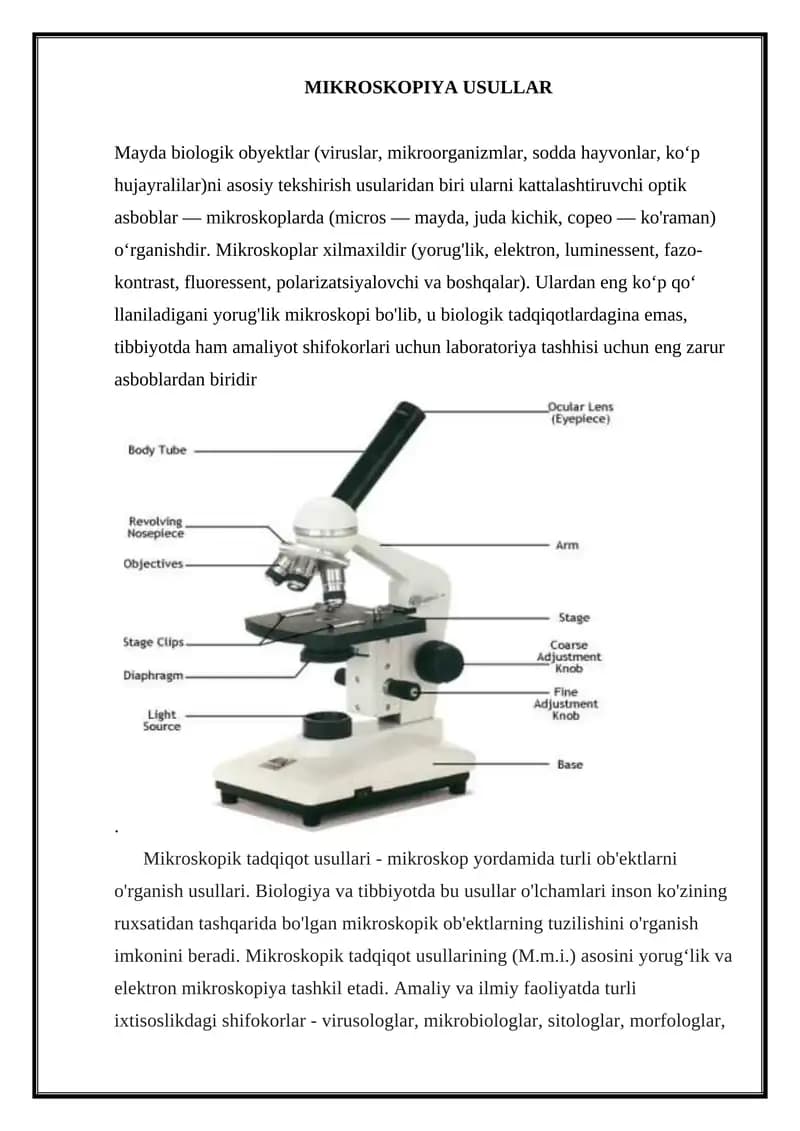 MIKROSKOPIYA USULLAR