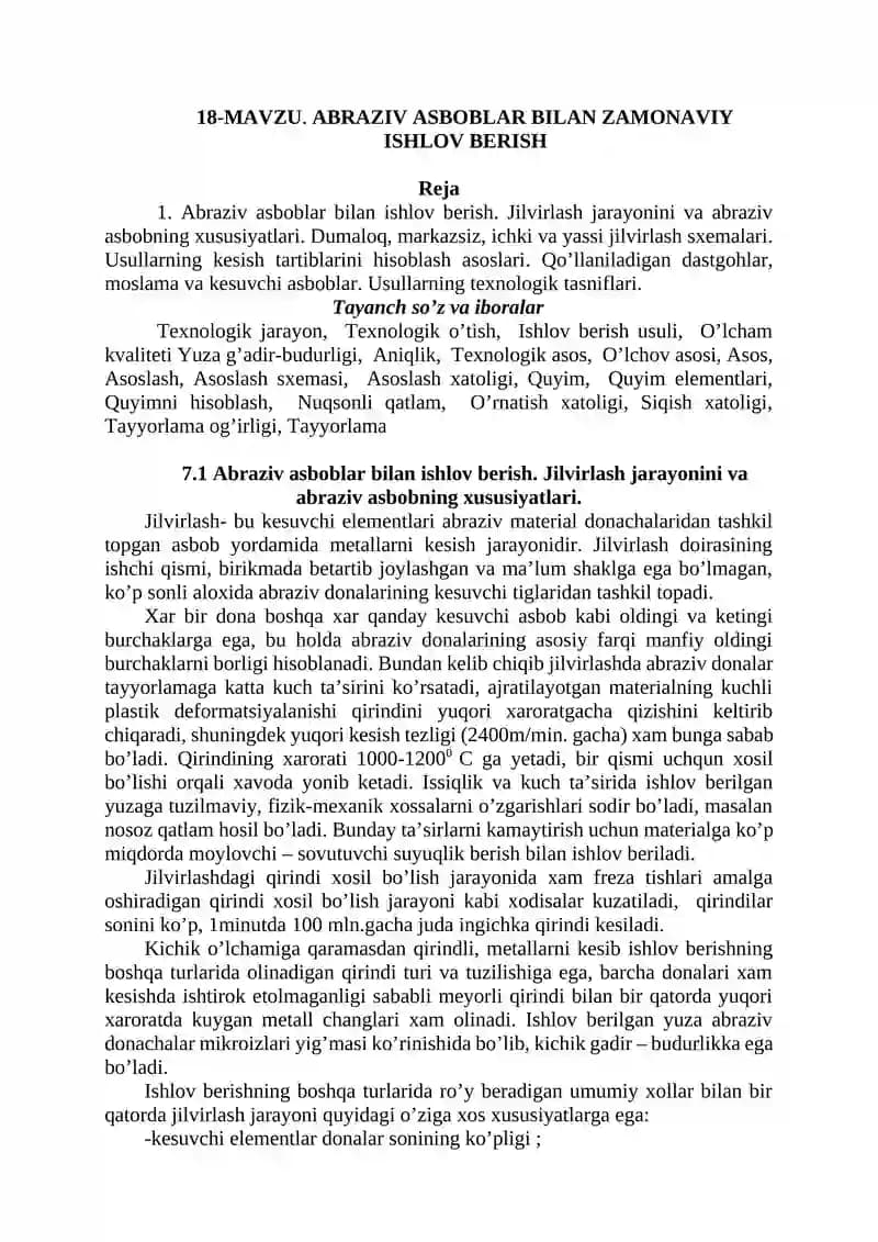ABRAZIV ASBOBLAR BILAN ZAMONAVIY ISHLOV BERISH