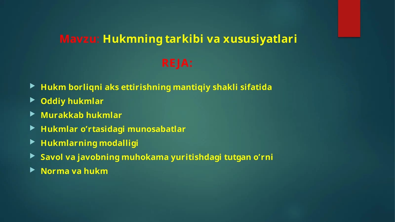 Hukmning tarkibi va xususiyatlari