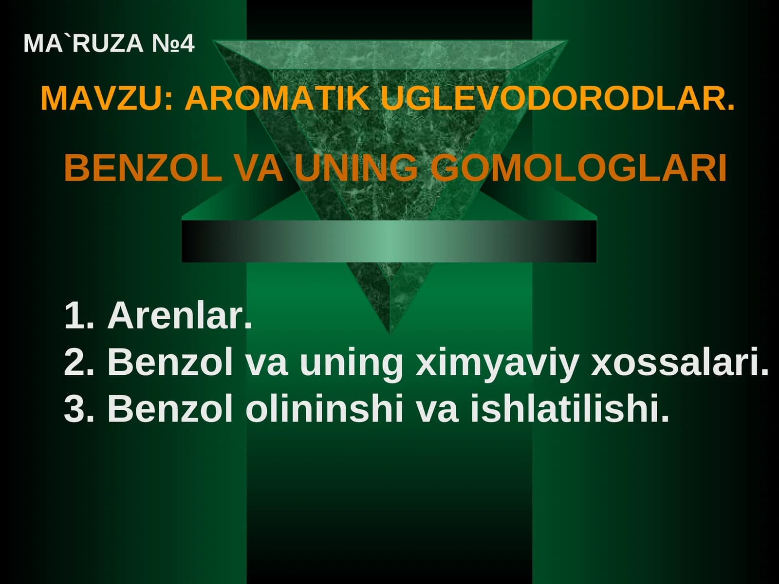 MAVZU: AROMATIK UGLEVODORODLAR BENZOL VA UNING GOMOLOGLARI