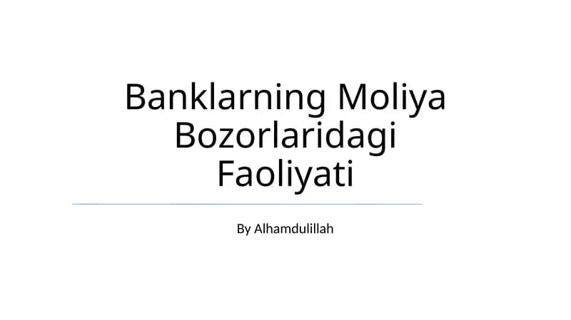 Moliya Bozorlaridagi Faoliyati