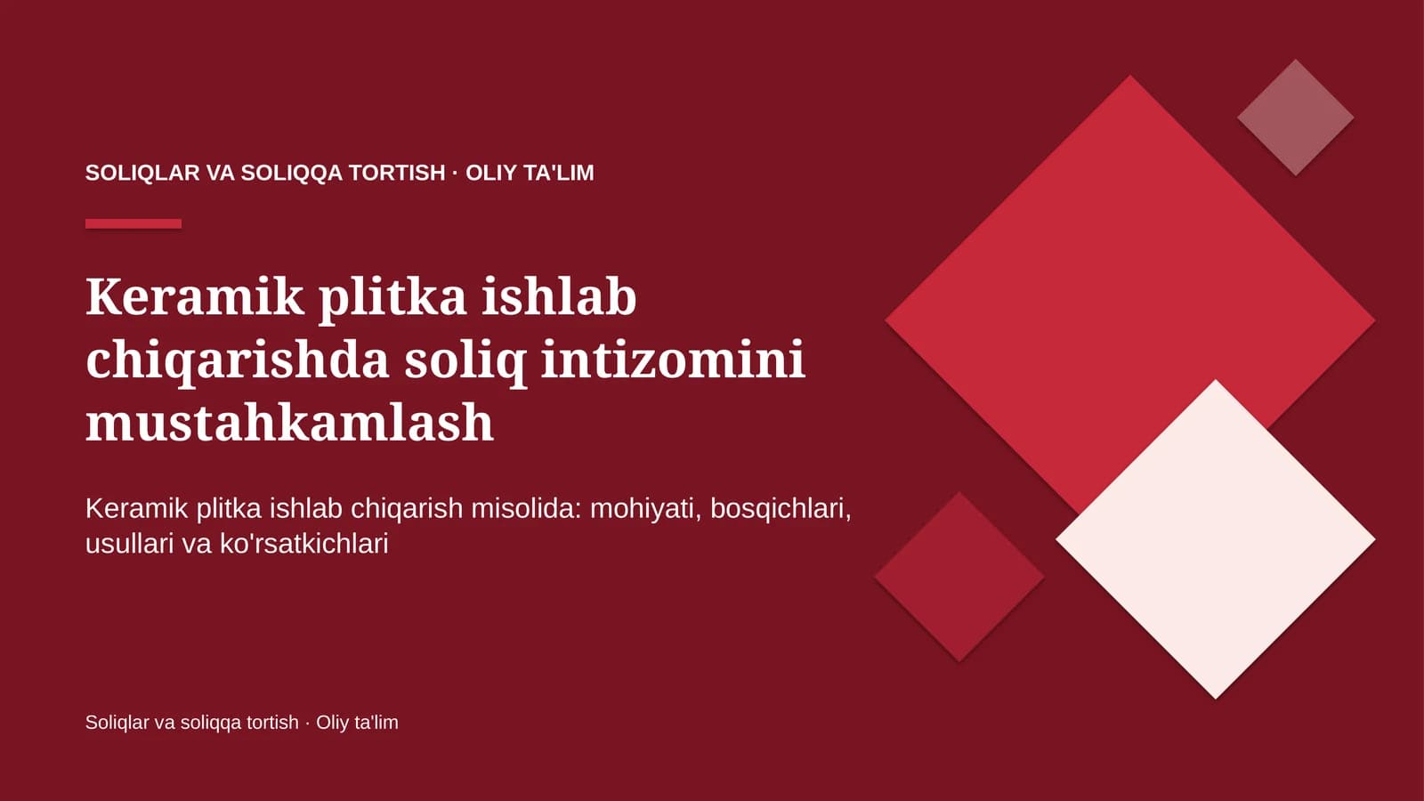 Keramik plitka ishlab chiqarishda soliq intizomini mustahkamlash