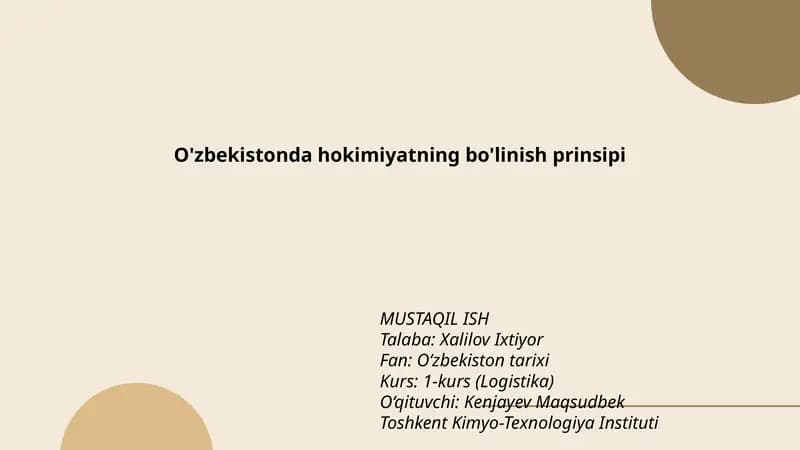 O'zbekistonda hokimiyatning bo'linish prinsipi