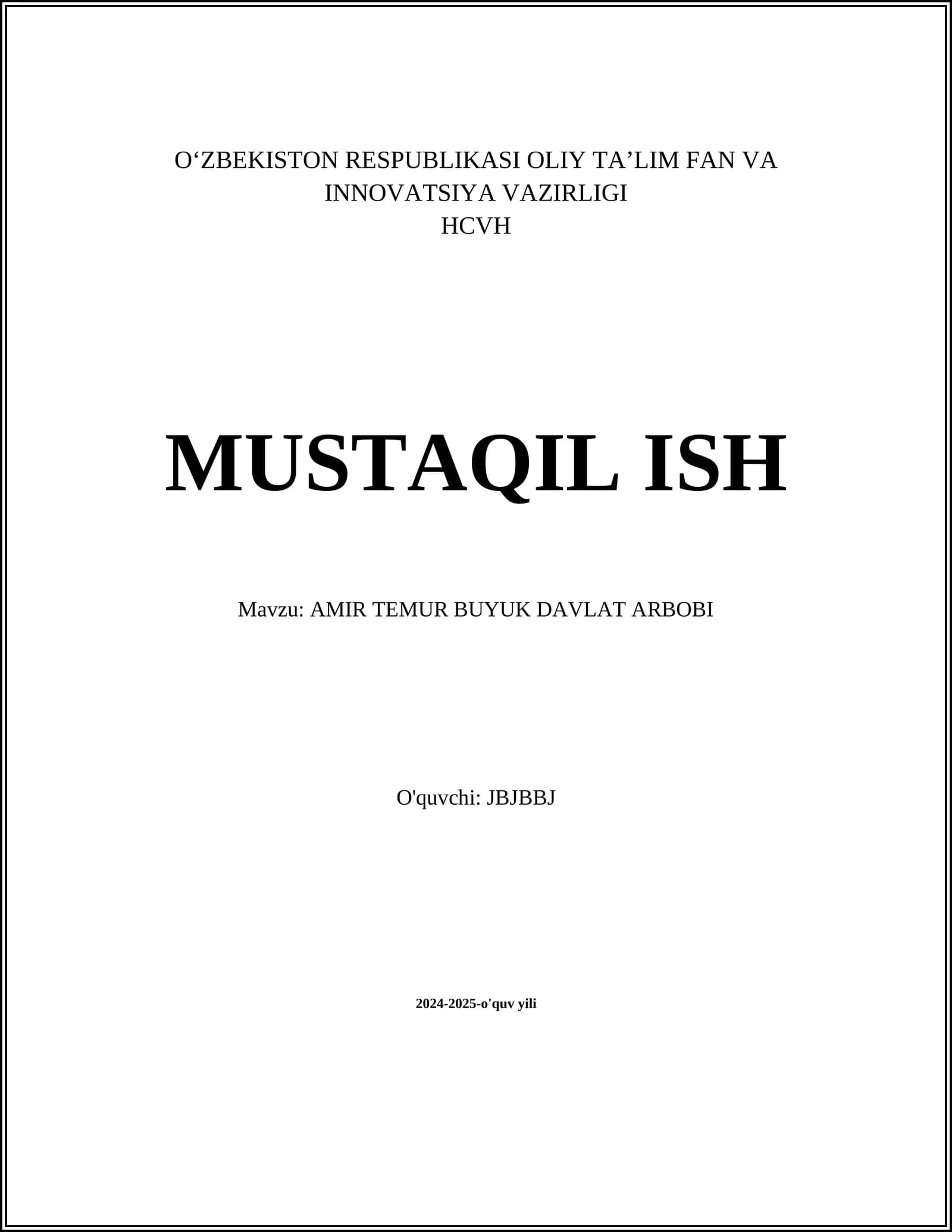 AMIR TEMUR BUYUK DAVLAT ARBOBI