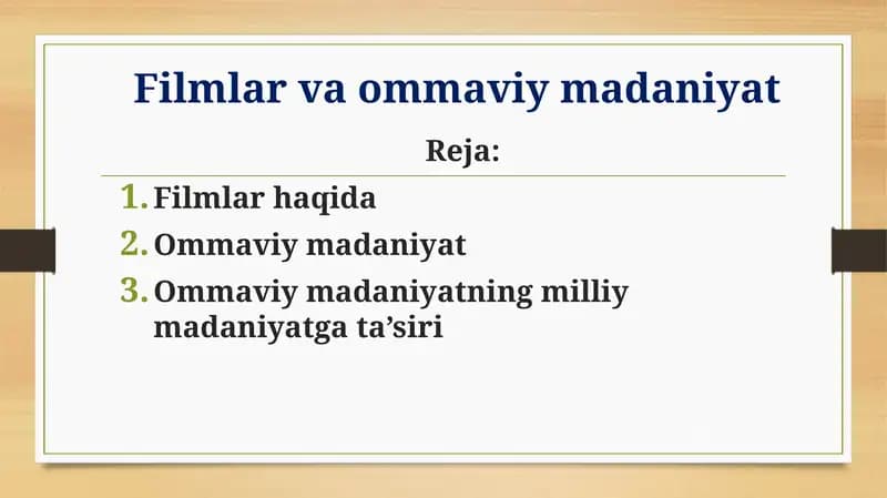 Filmlar va ommaviy madaniyat  haqida tushuncha
