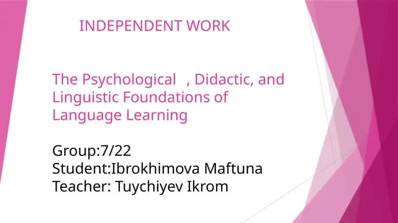 Independent work on the Psychological, Didactic, and Linguistic Foundations of Language Learning
