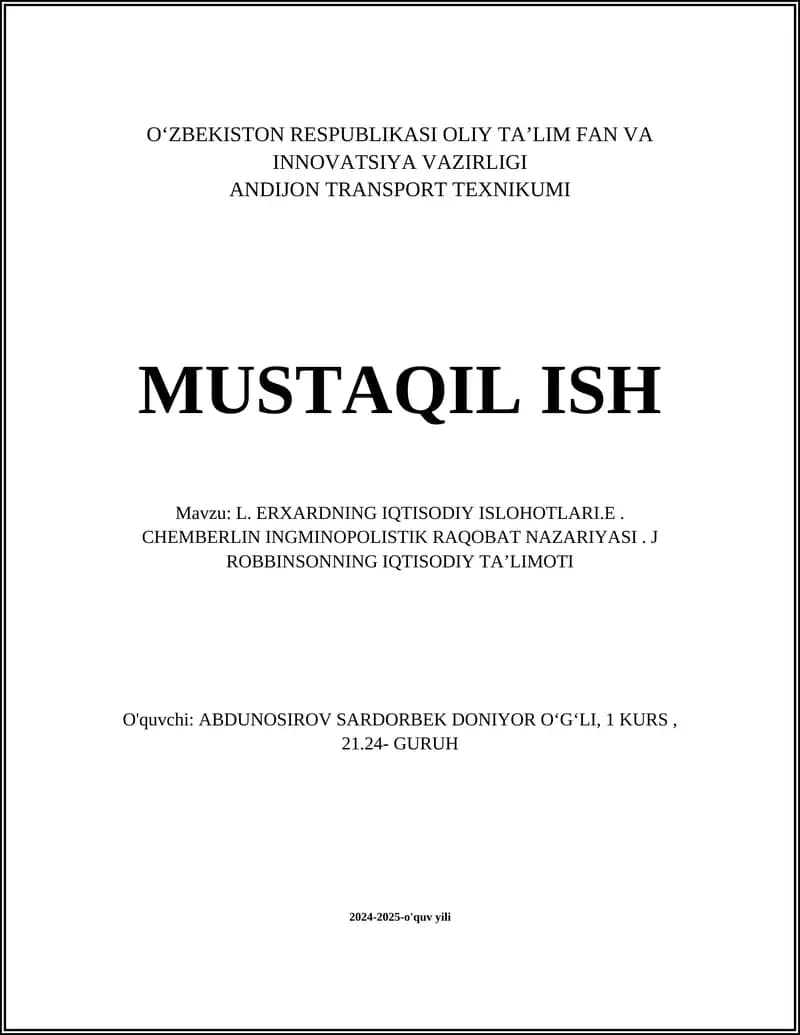 L. ERXARDNING IQTISODIY ISLOHOTLARI