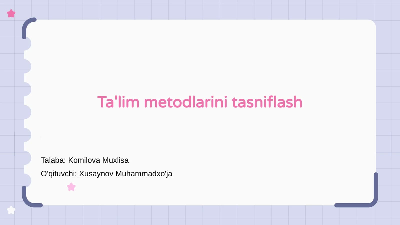 Ta'lim metodlarini tasniflash