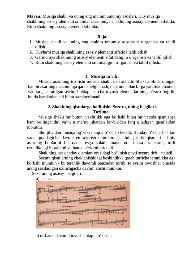 Musiqa shakli va uning eng muhim umumiy asoslari