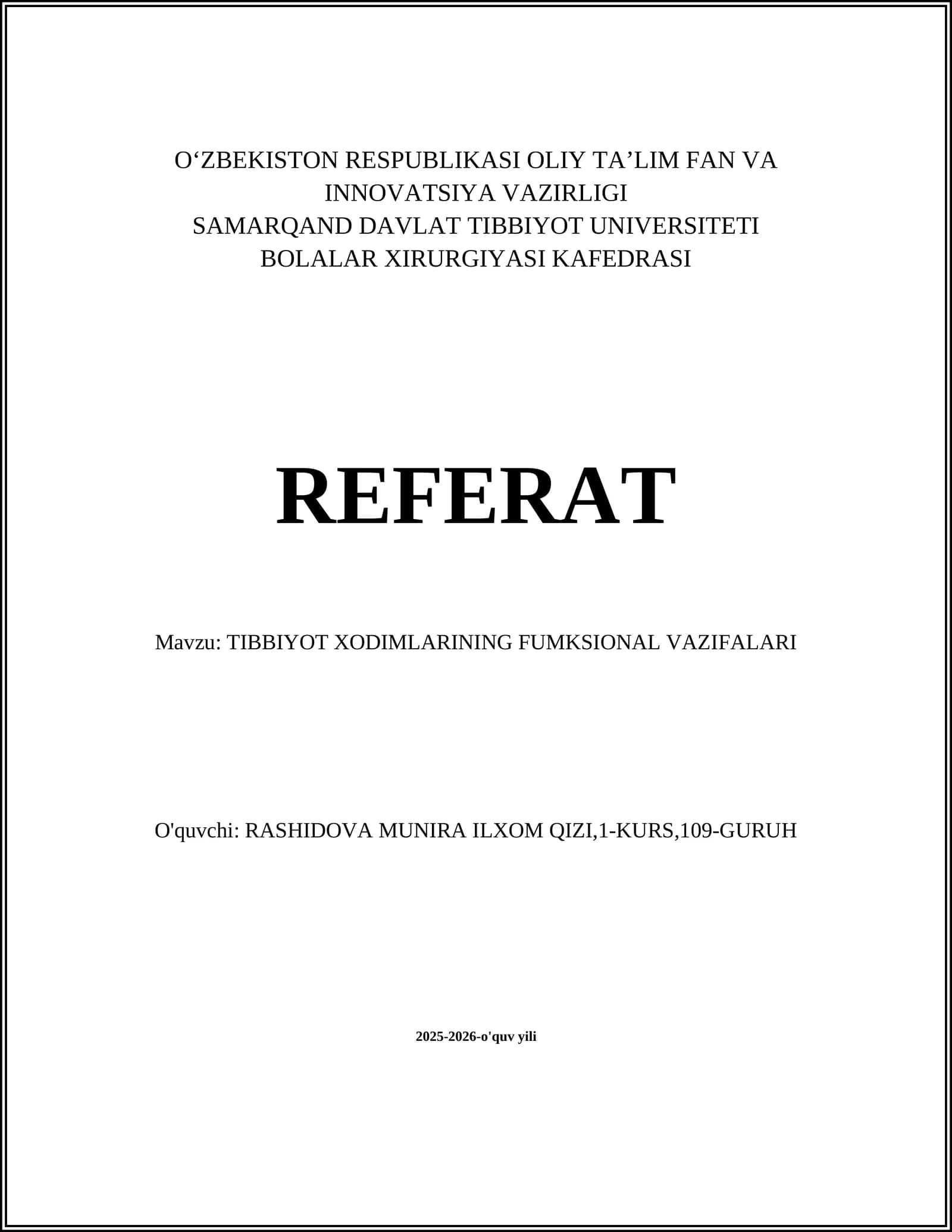 TIBBIYOT XODIMLARINING FUMKSIONAL VAZIFALARI