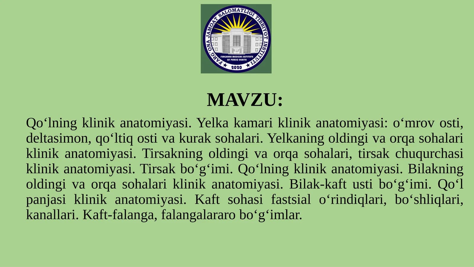 Qo‘lning klinika anatomiya