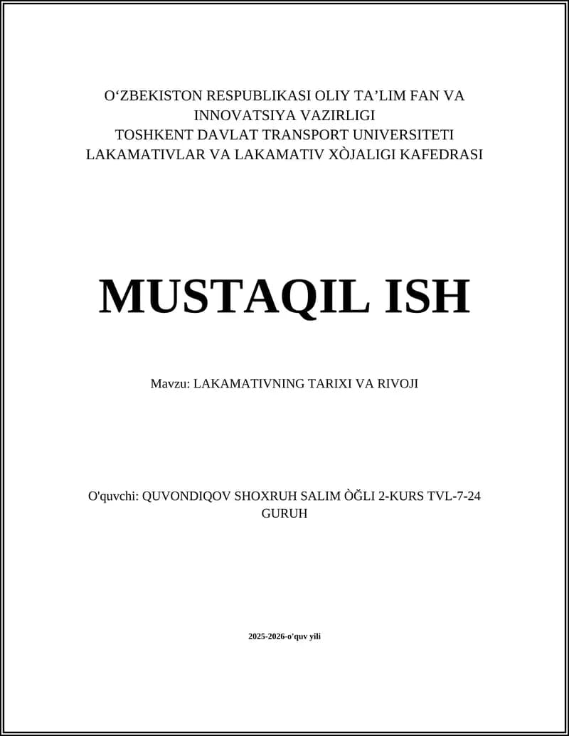 LAKAMATIVNING TARIXI VA RIVOJI