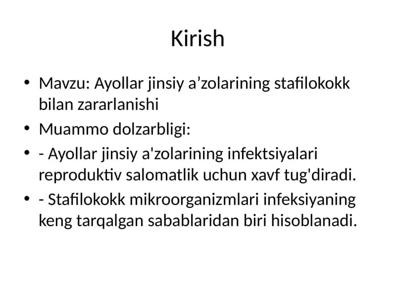 Ayollar jinsiy a’zolarining stafilokokk bilan zararlanishi